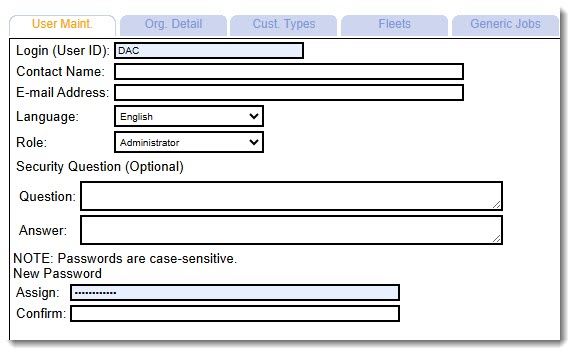 screenshot of new user details form